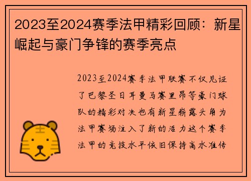 2023至2024赛季法甲精彩回顾：新星崛起与豪门争锋的赛季亮点